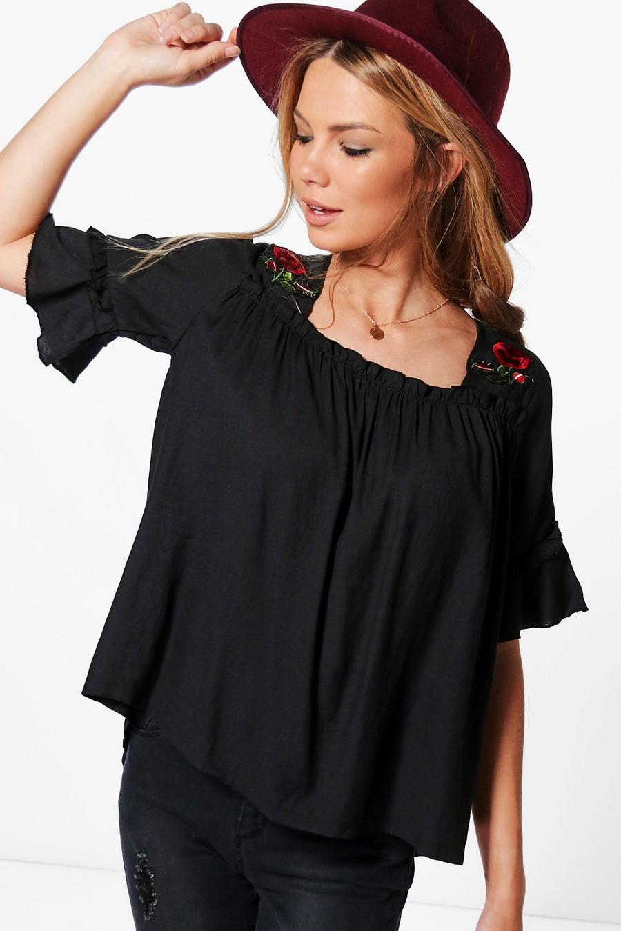 Esme Embroidered Ruffle Sleeve Shell Top image number 1