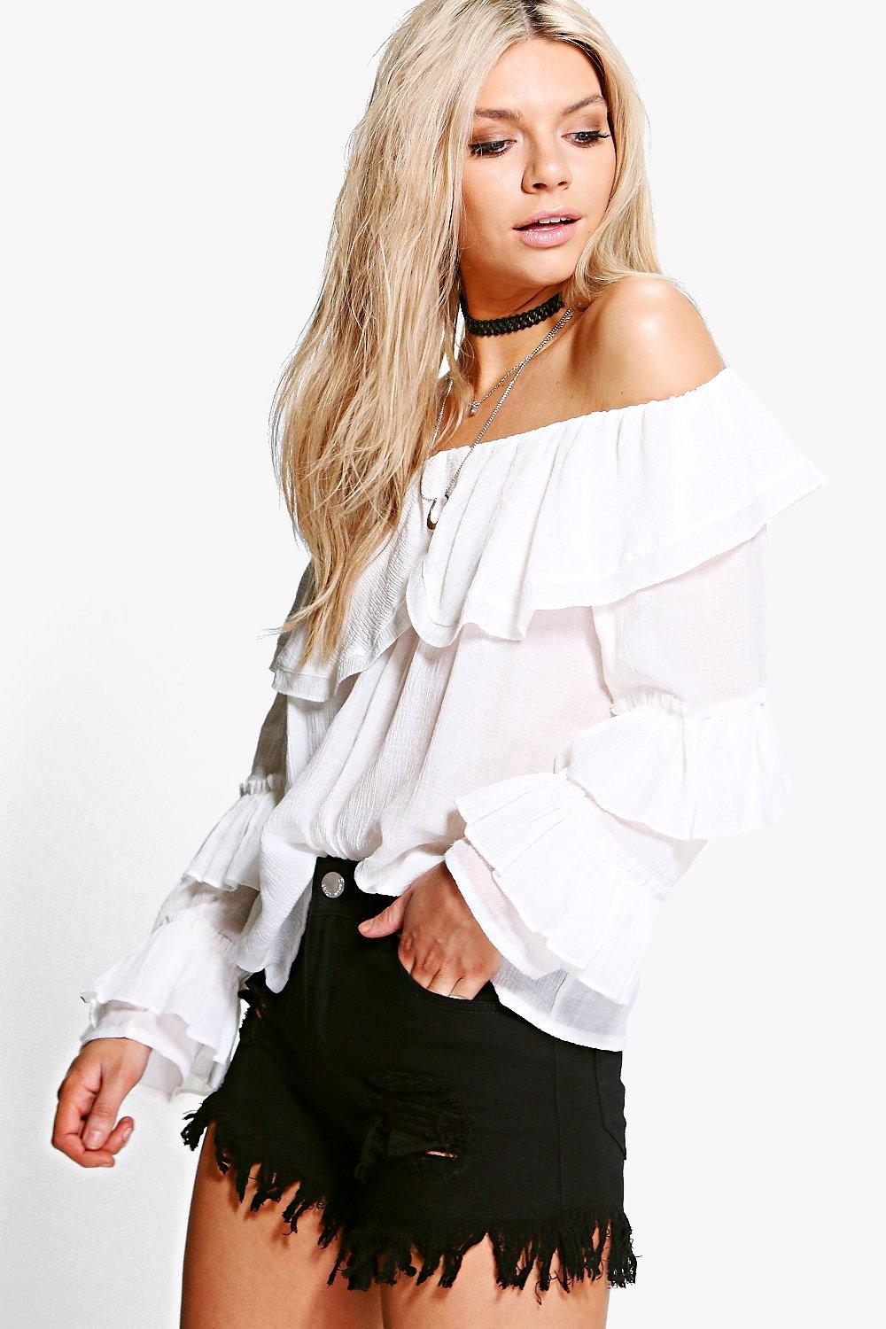 ruffle sleeve bardot top