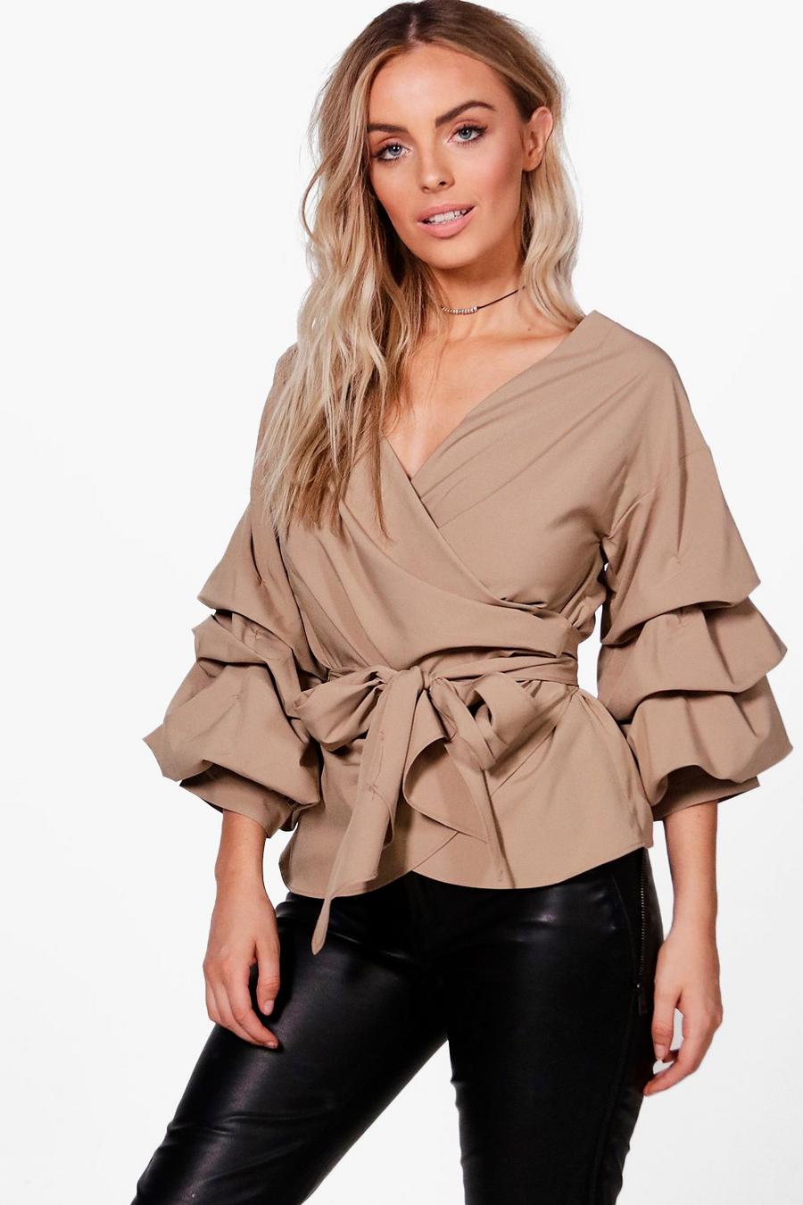 Nude Ruffle Tiered Sleeve Wrap Top image number 1
