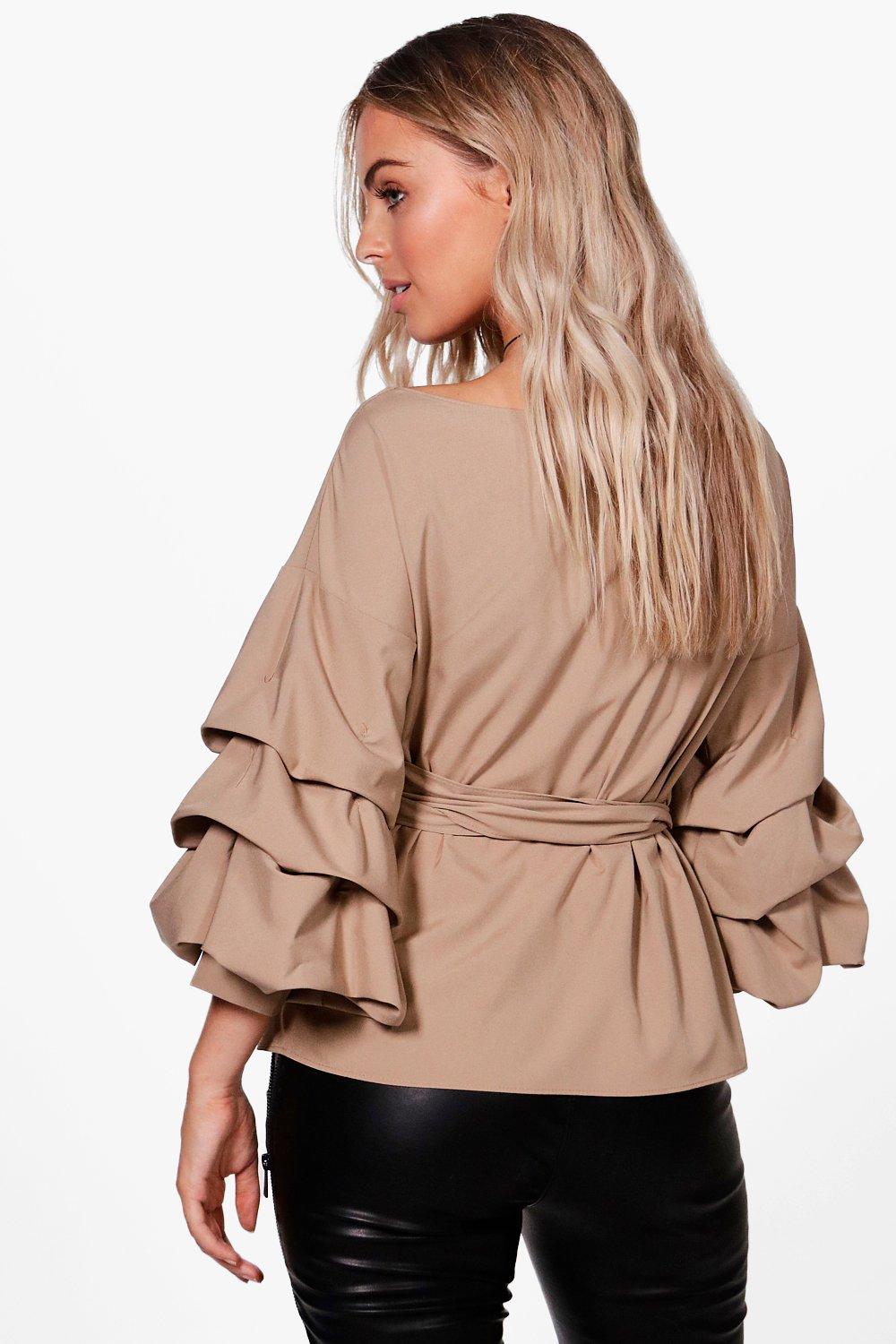 ruffle tiered sleeve wrap top