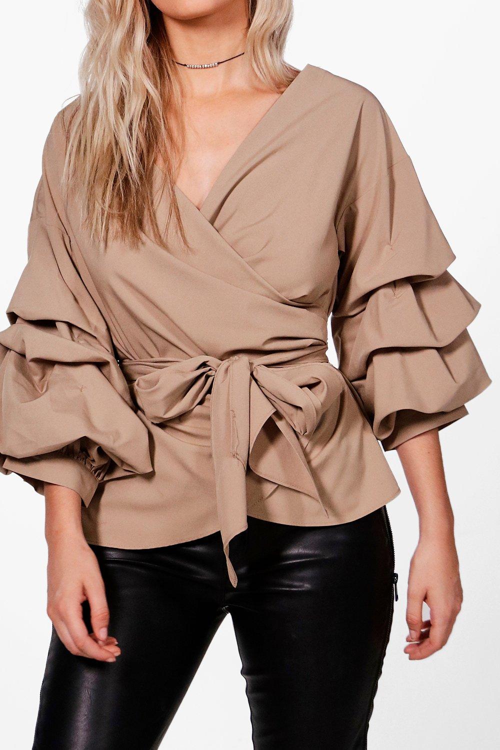 ruffle tiered sleeve wrap top