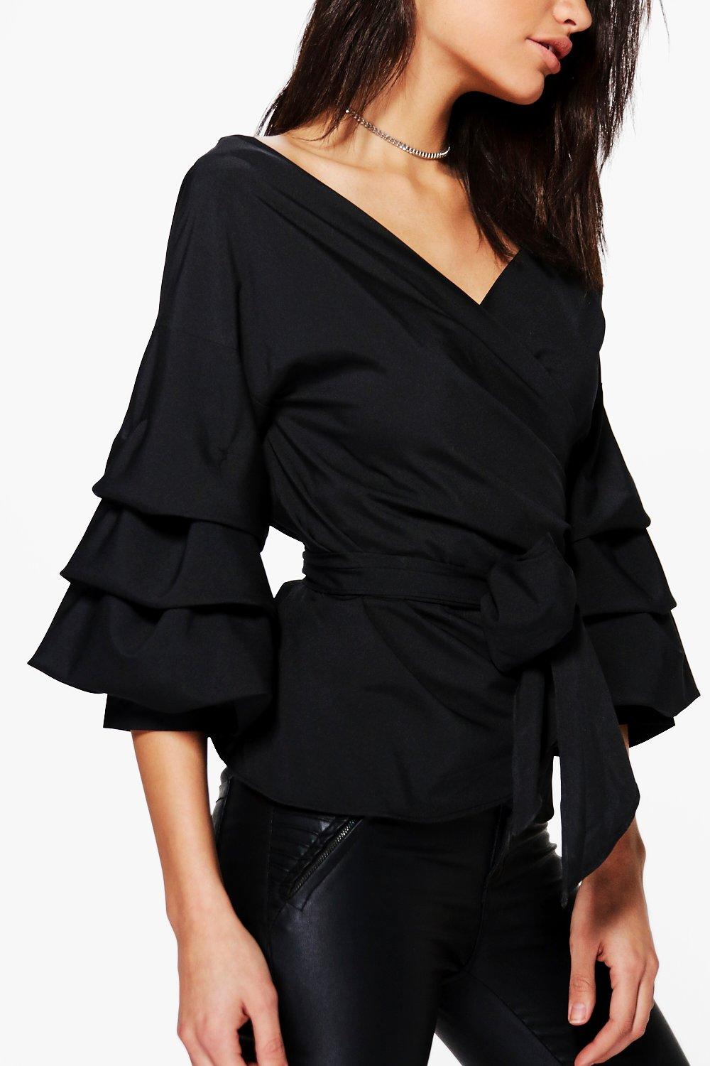 ruffle tiered sleeve wrap top