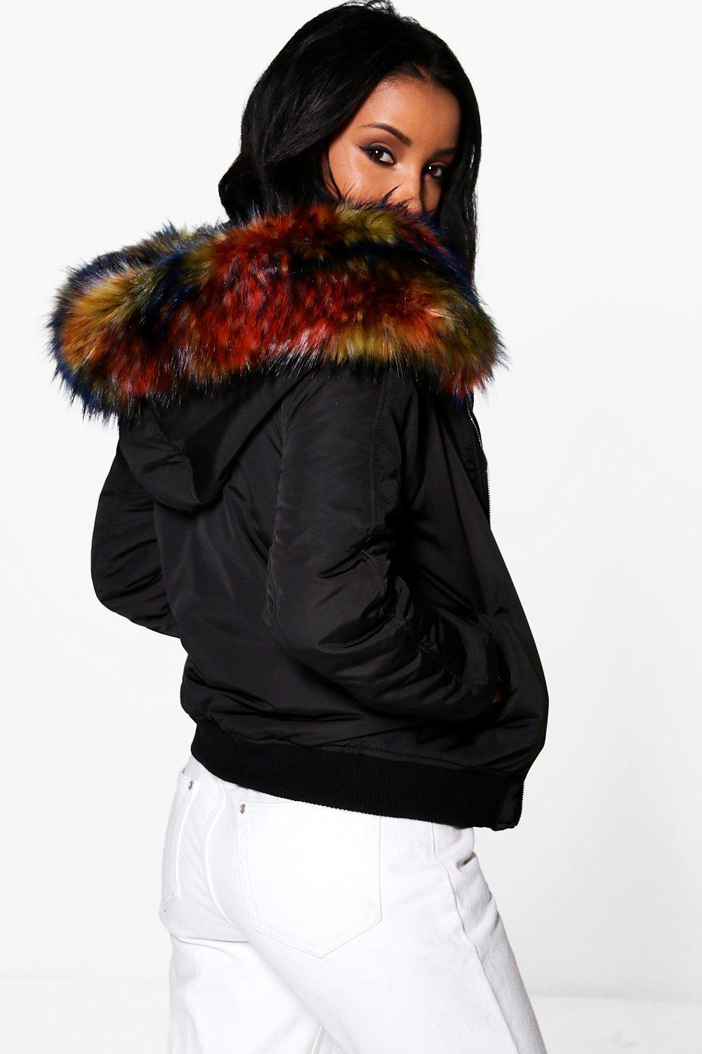 faux fur hooded bomber