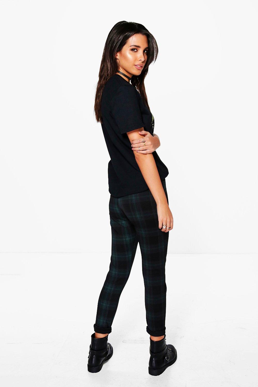 Lucia Tartan Check Skinny Stretch Trousers boohoo UK