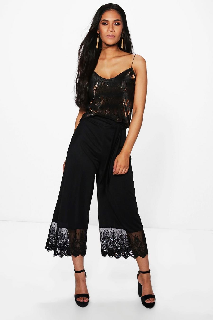 Black svart Georgia Lace and Sequin Detail Culottes image number 1