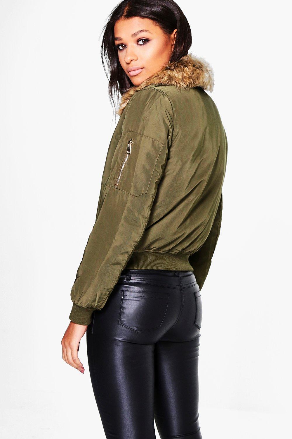 Faux fur collar ma1 bomber jacket hotsell