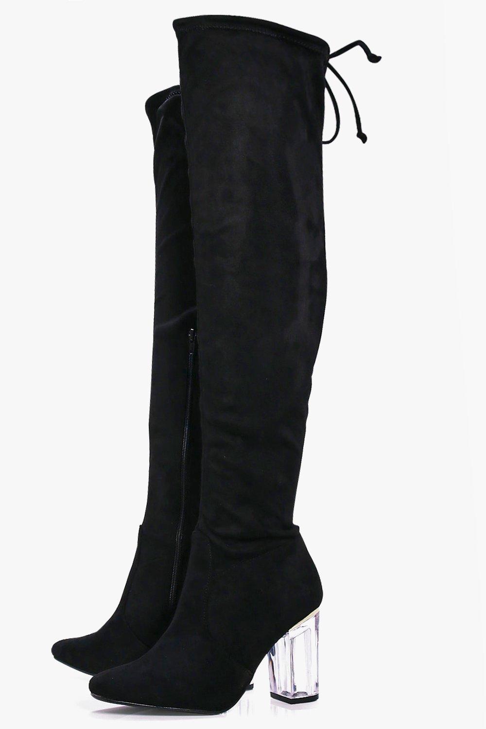 Over the fashion knee boots with clear heel