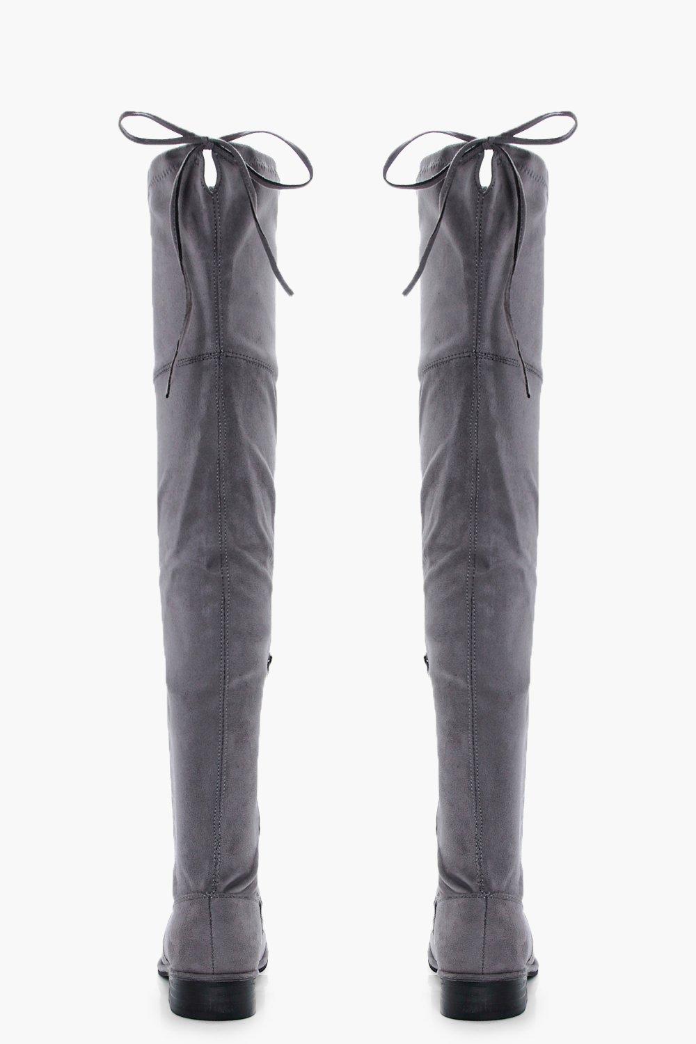 grey flat thigh high boots