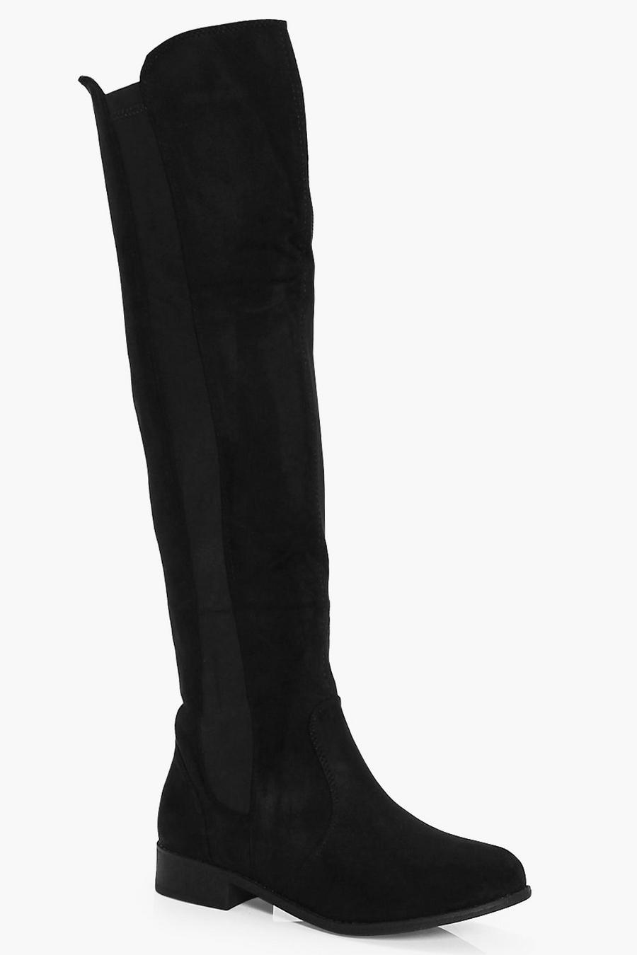 Black svart Flat Knee High Boots image number 1