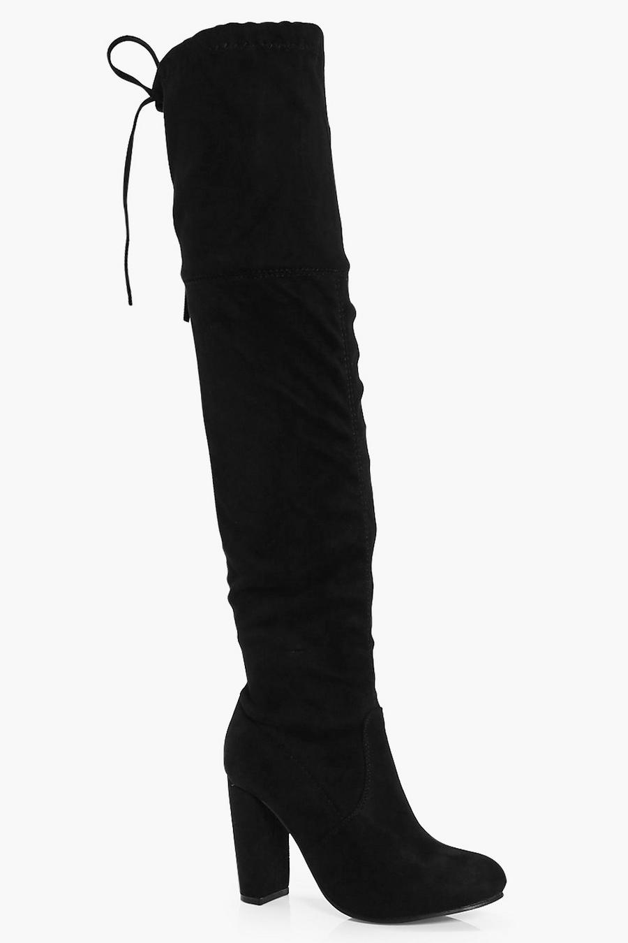 Black Block Heel Thigh High Boots image number 1