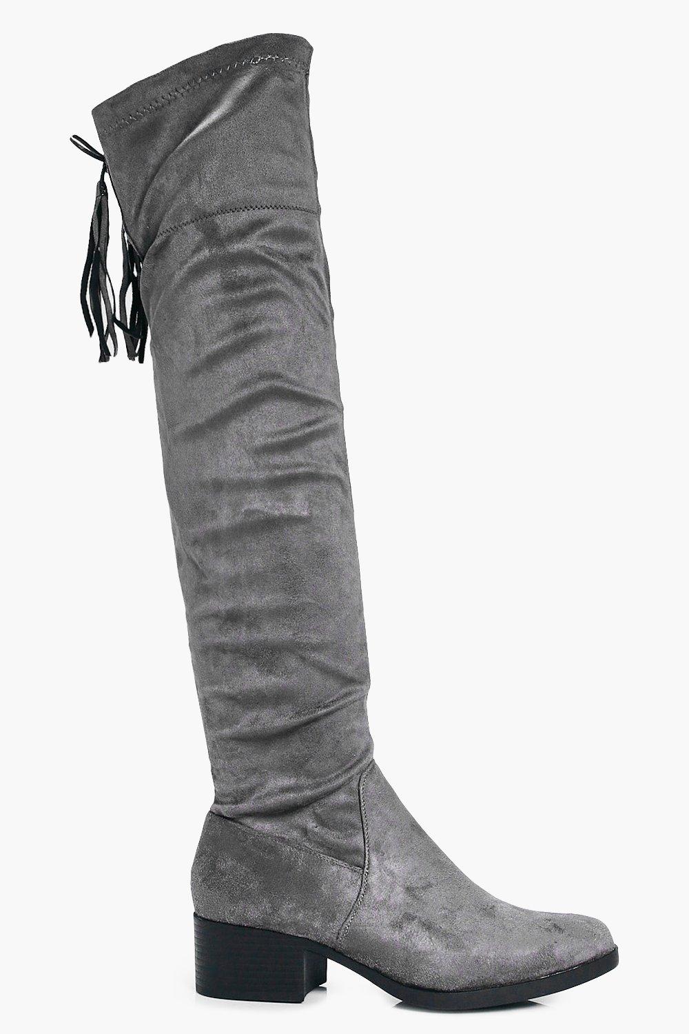 grey flat over the knee boots