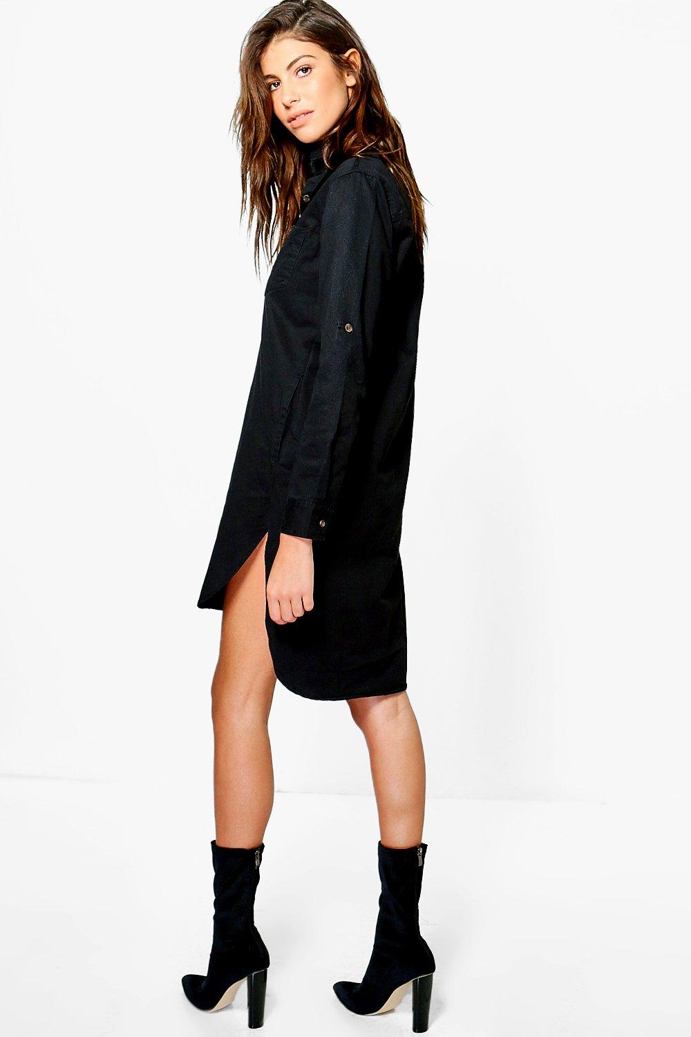 Black denim utility shirt dress clearance