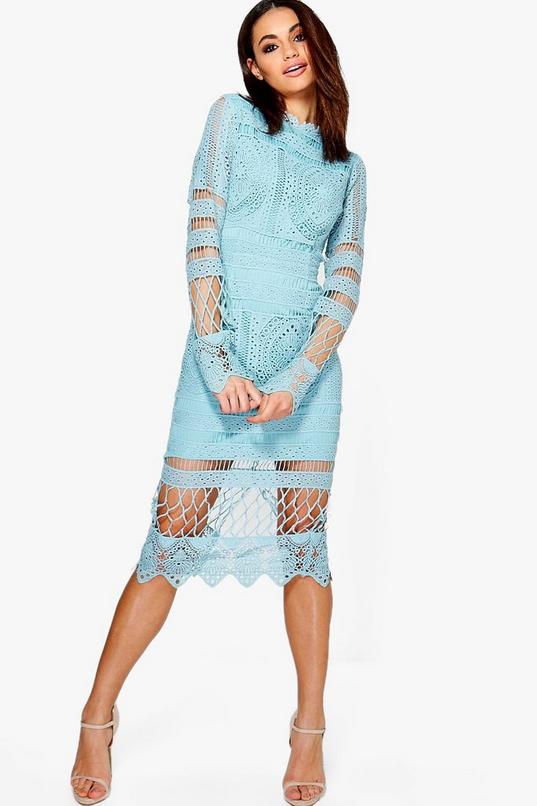 Boutique Lace Panelled Midi Dress | boohoo