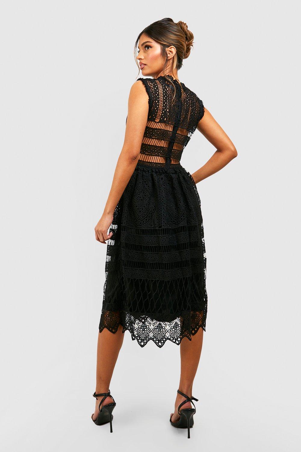 boohoo black lace skater dress