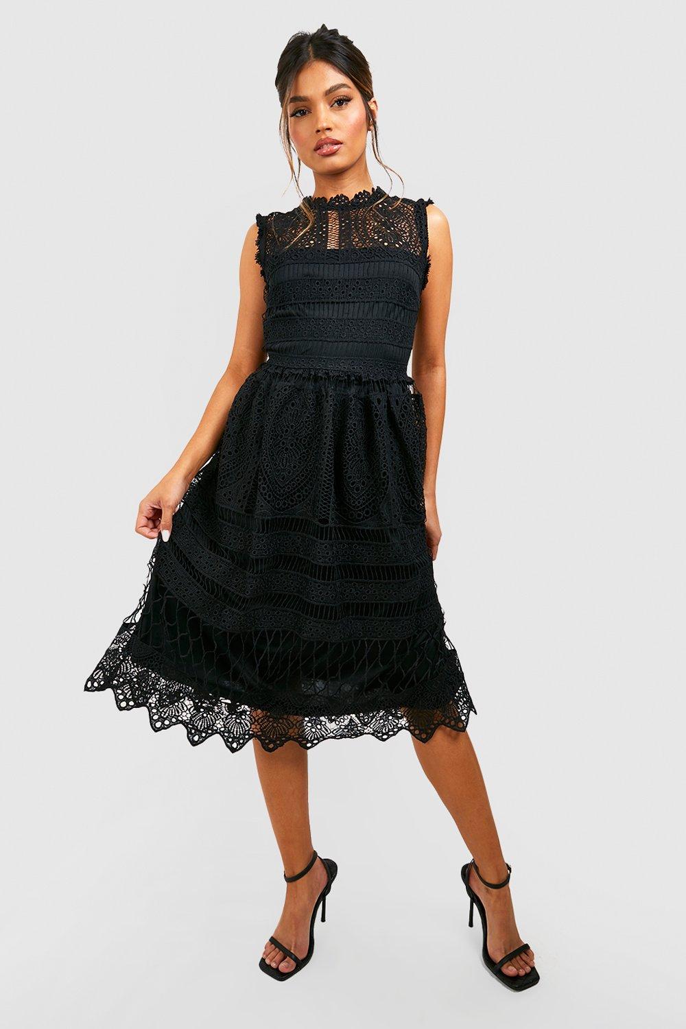 boohoo black lace skater dress