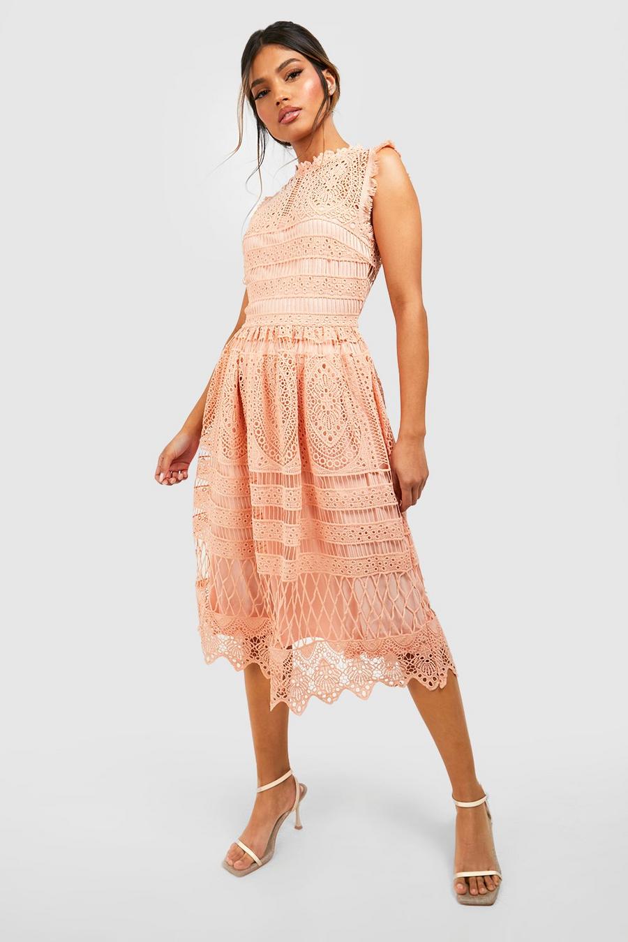 Blush pink Boutique Lace Skater Bridesmaid Dress