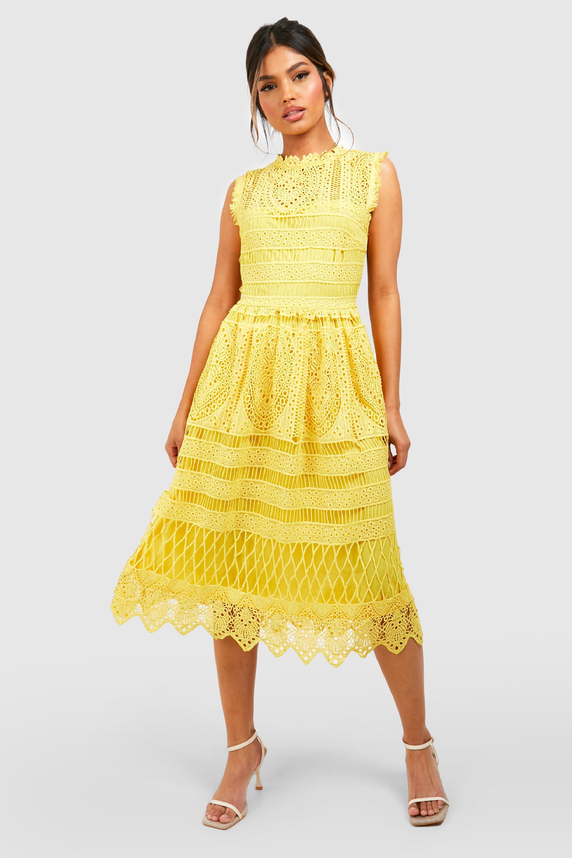 Boohoo yellow 2025 lace dress