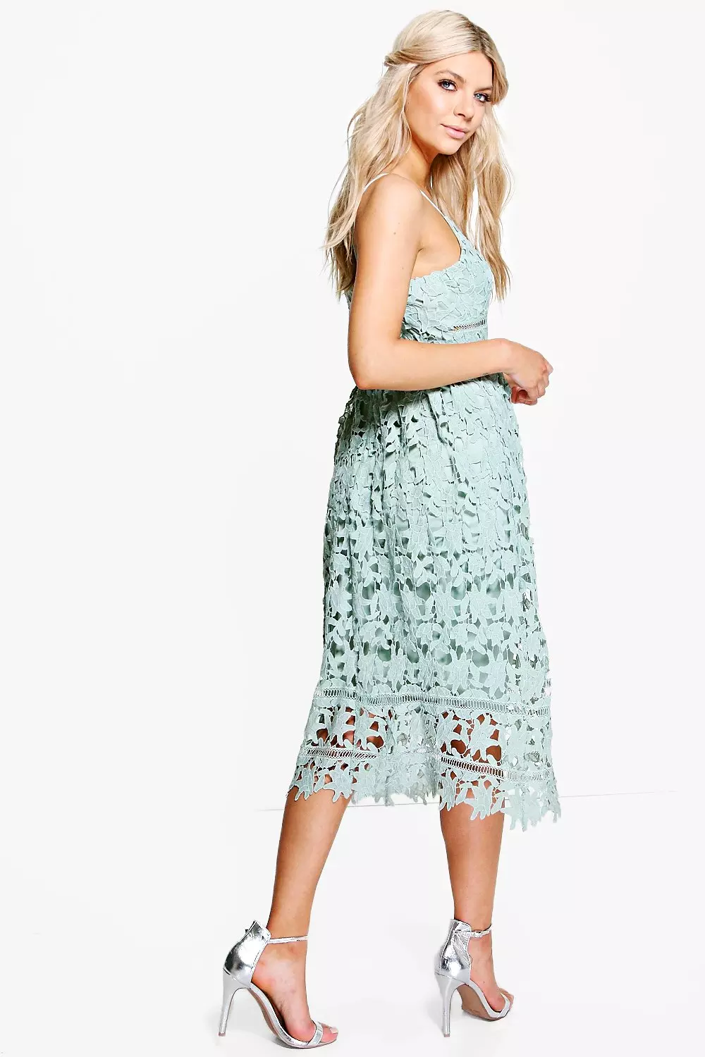 Boohoo boutique lace midi skater dress best sale