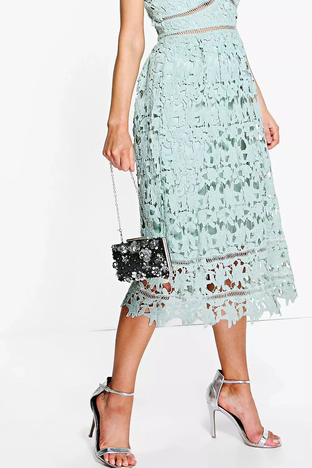 Boohoo boutique lace midi skater dress best sale