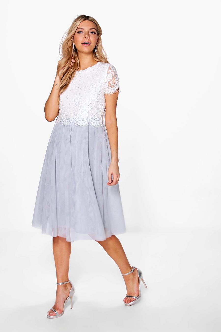 Grey Boutique Ria Lace Tulle Midi Skater Dress image number 1