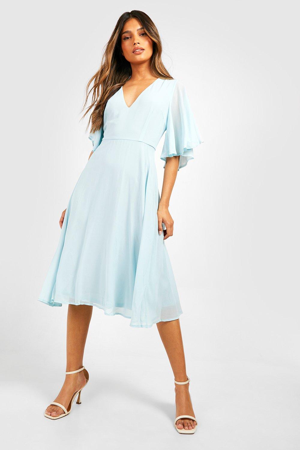 Chiffon Angel Sleeve Midi Skater Bridesmaid Dress boohoo UK