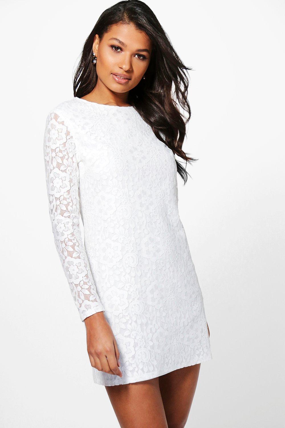 white long sleeve shift dress