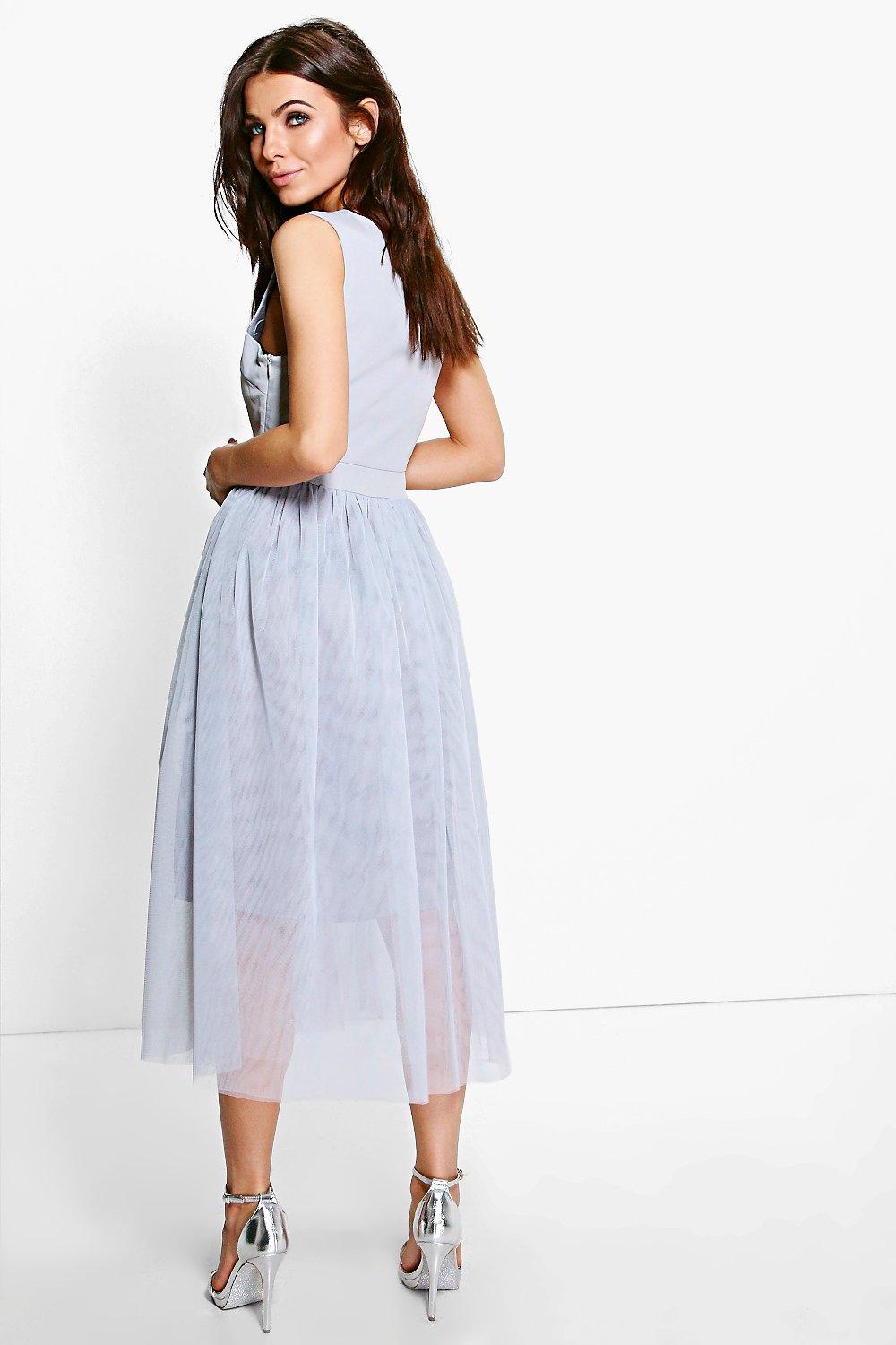 Boutique Lana Woven Tulle Midi Skater Dress