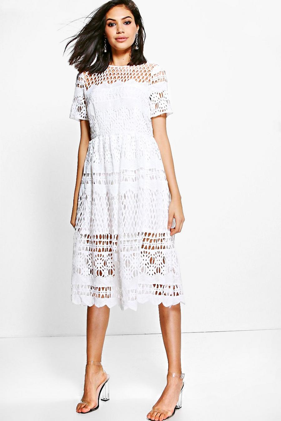 Ivory Boutique Corded Lace Paneled Skater Dress image number 1