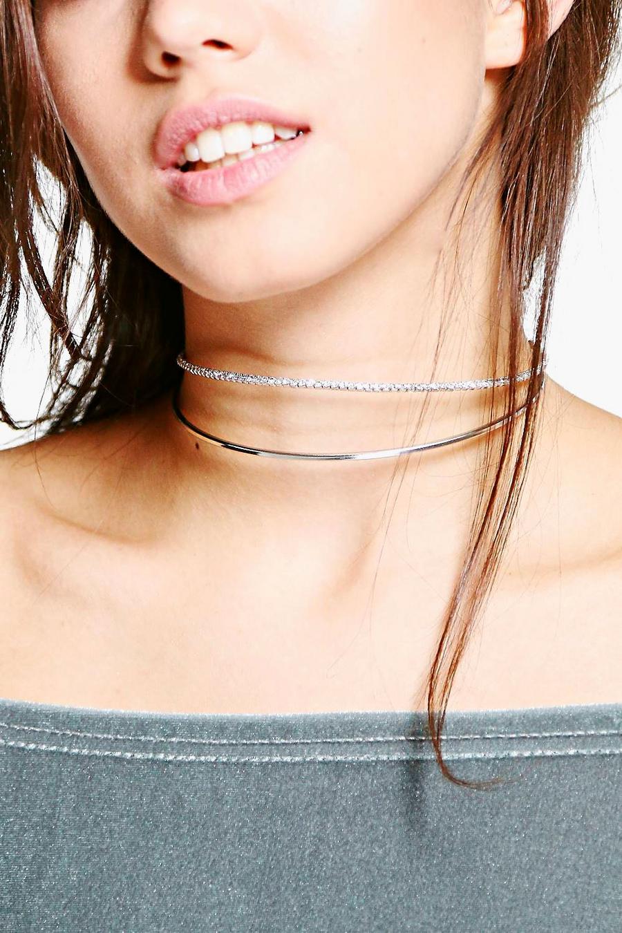 Silver Lucia Diamante Double Thin Layered Choker image number 1