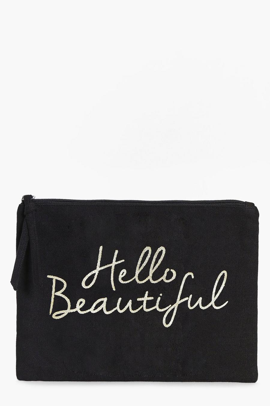 Black Hello Beautiful Gold Foil Make Up Bag image number 1
