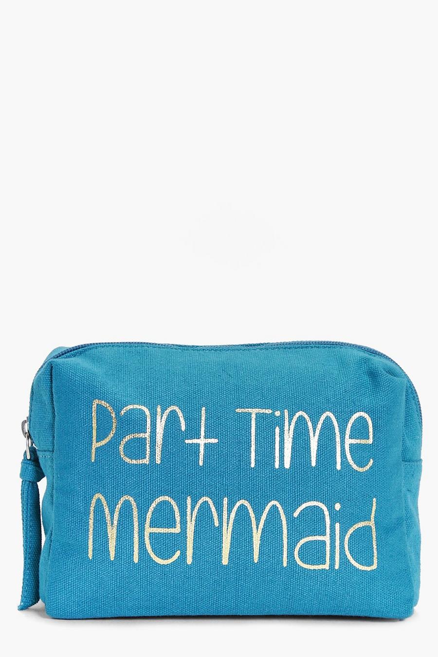 Turquoise blå Part Time Mermaid Foil Make Up Bag image number 1