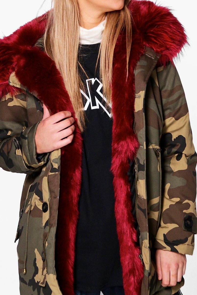 Women's camo coat with on sale fur