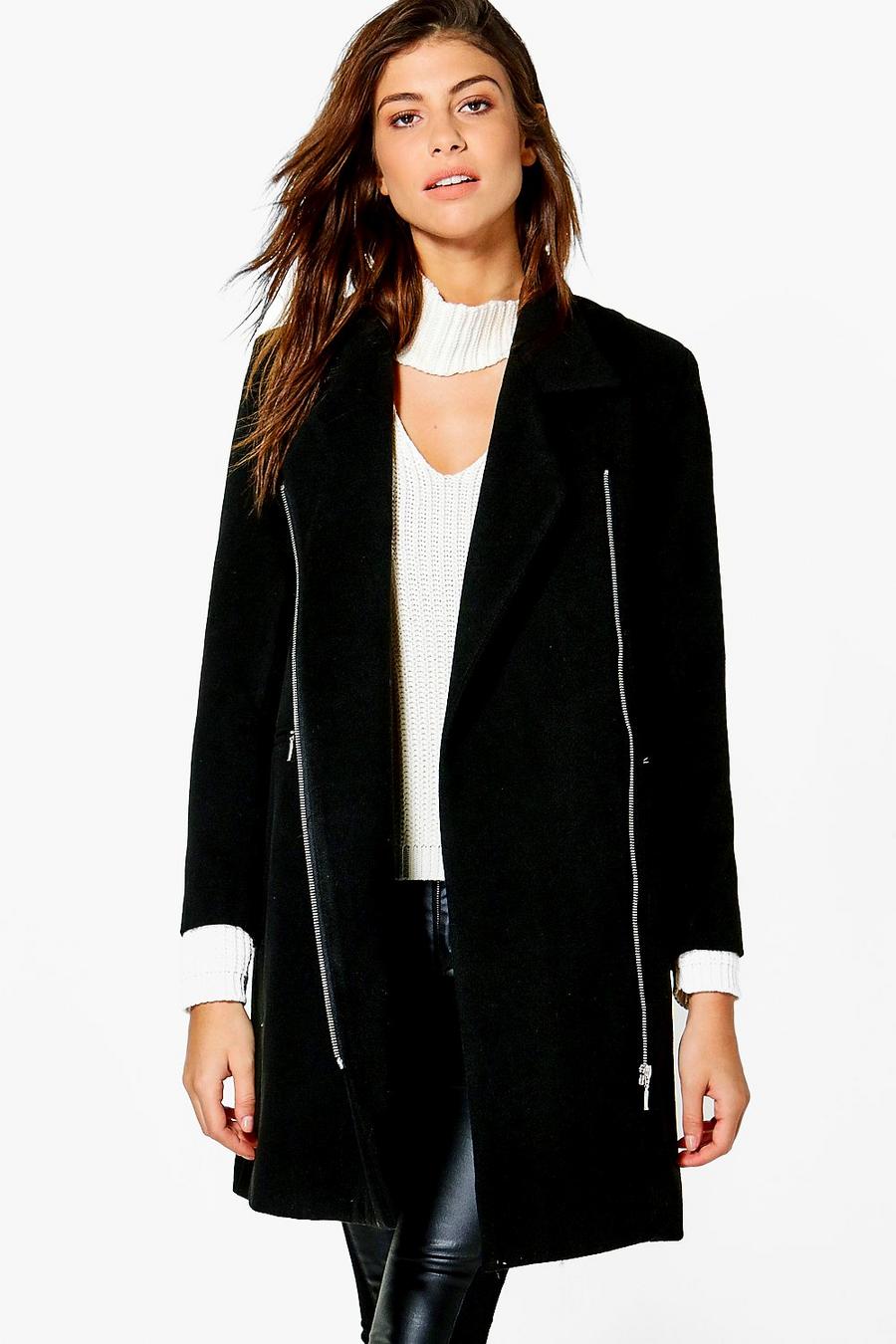 Manteau effet laine zippé, Noir image number 1