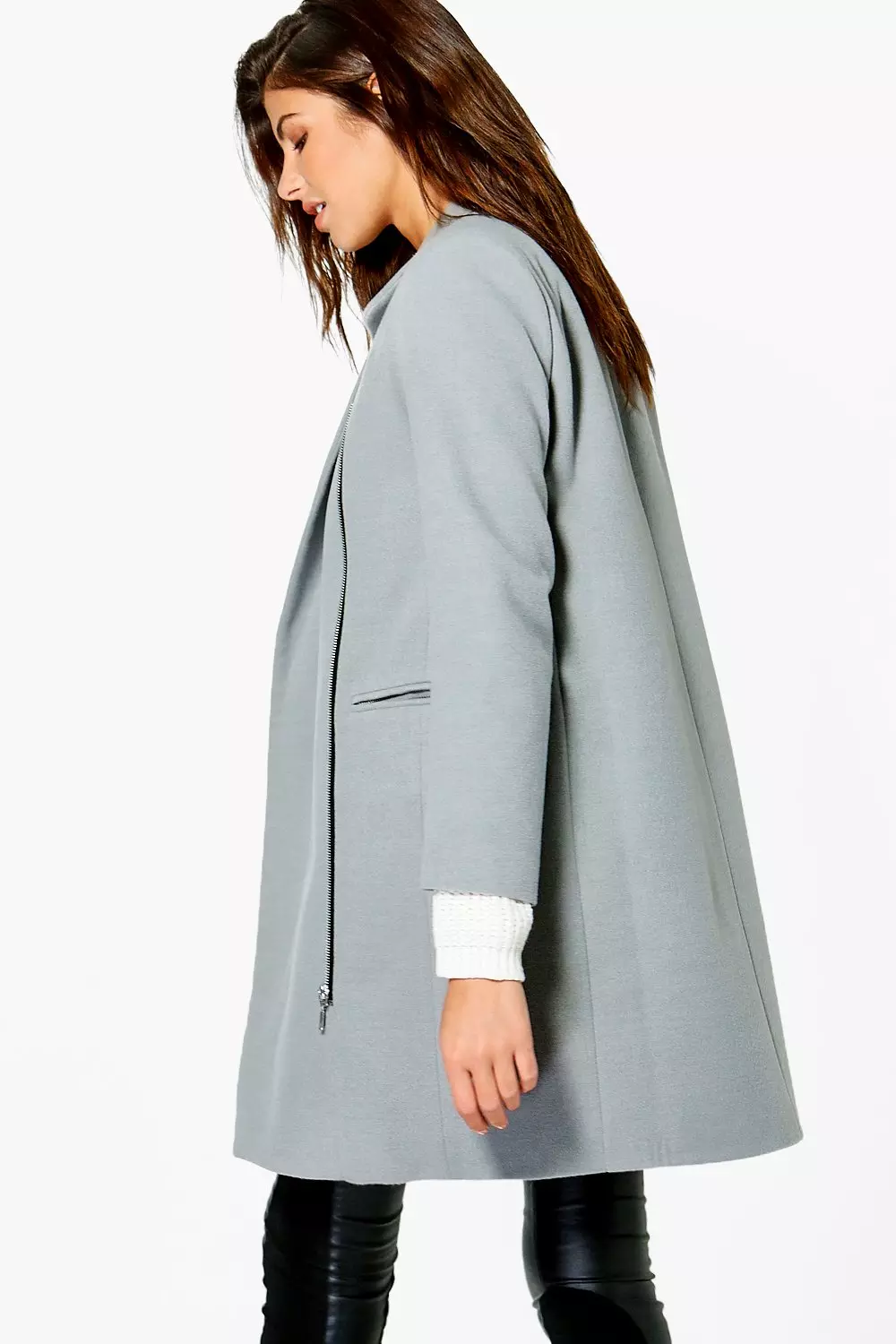 Black Zip Up Wool Look Coat alternative image