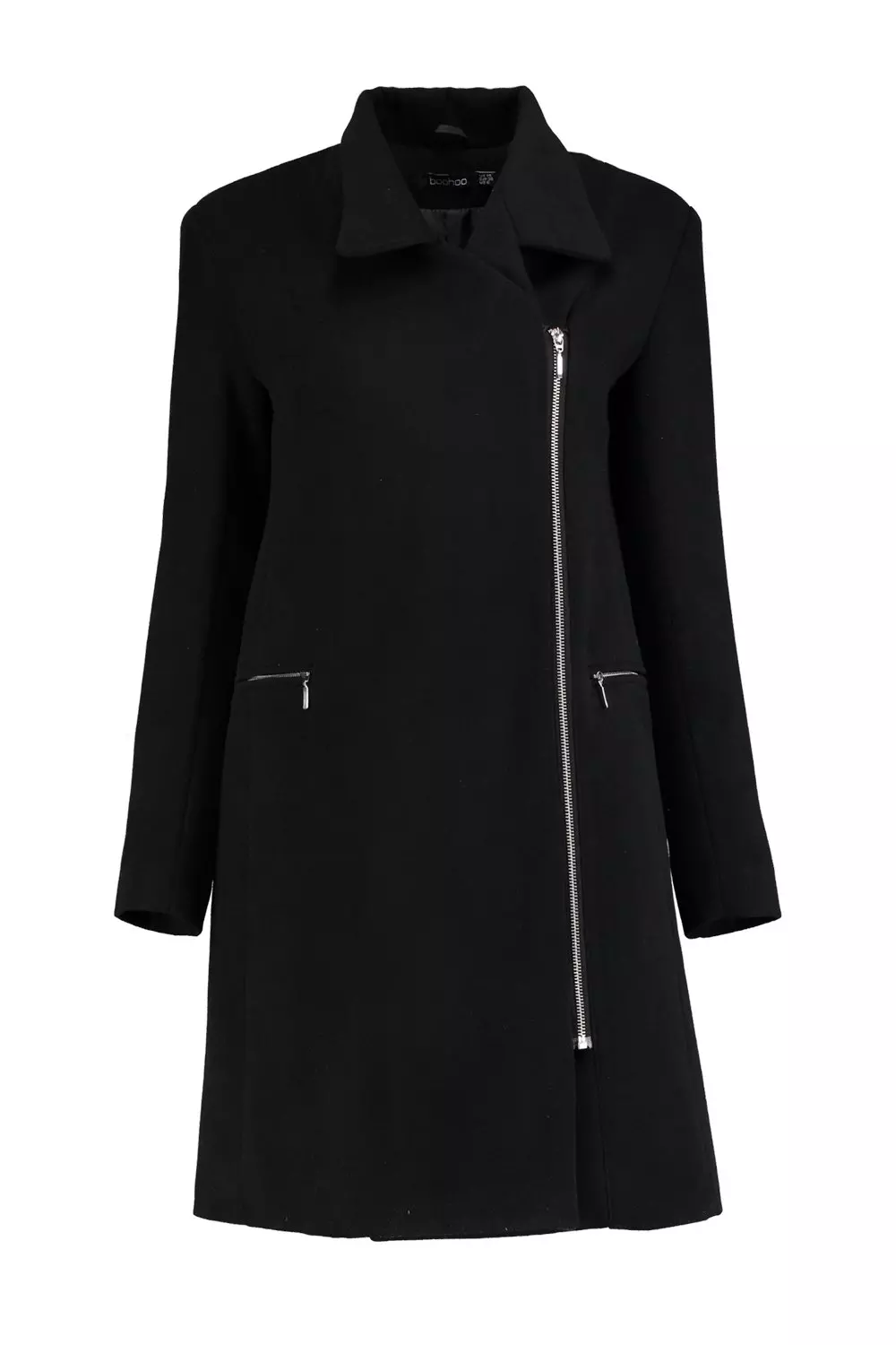 Black Zip Up Wool Look Coat alternative image