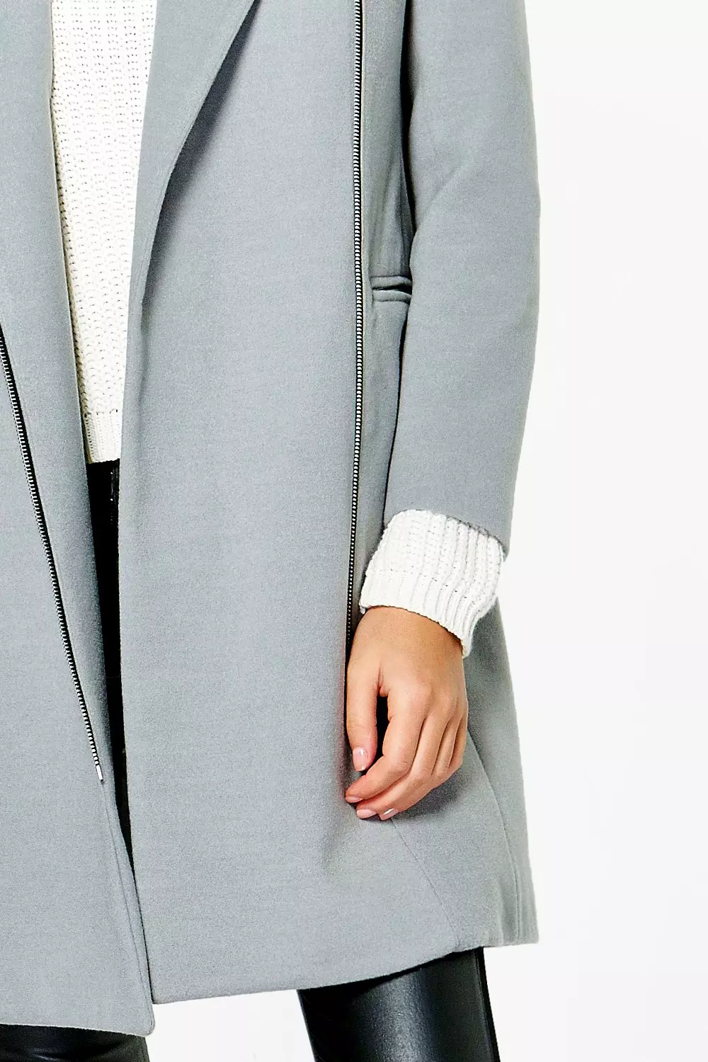 Black Zip Up Wool Look Coat alternative image