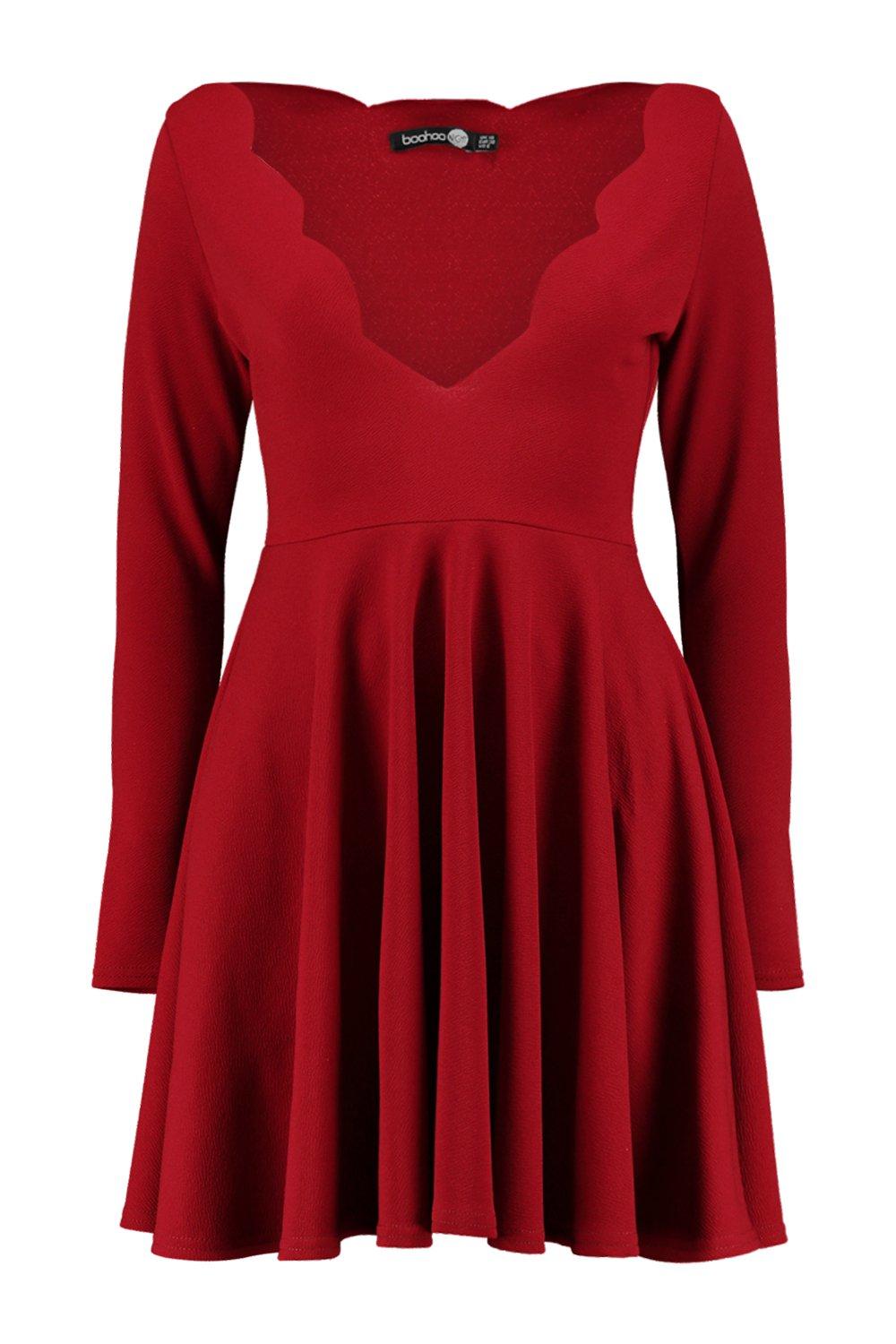 boohoo scallop plunge skater dress