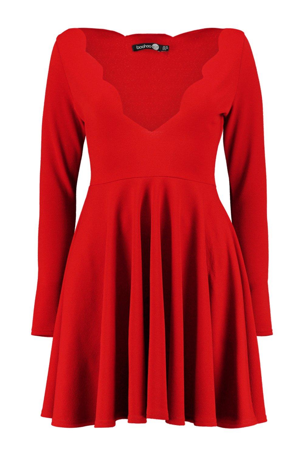 Robe patineuse rouge manche longue hotsell