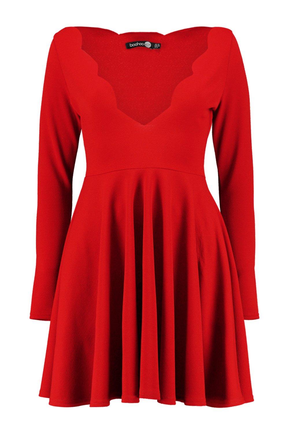 Boohoo scallop skater store dress