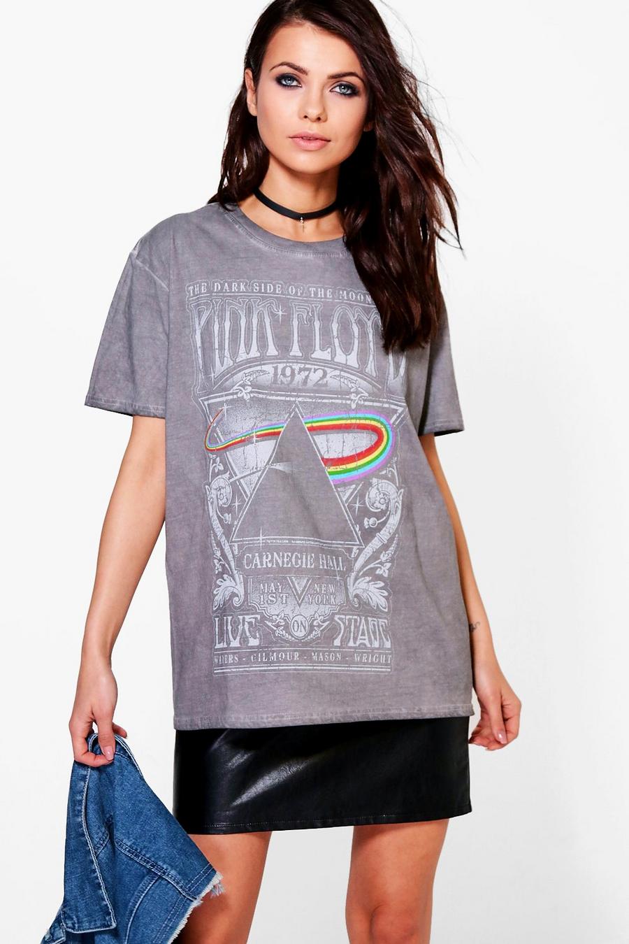 Grey marl Nora Oversized Washed Pink Floyd Licence Band T-Shirt image number 1