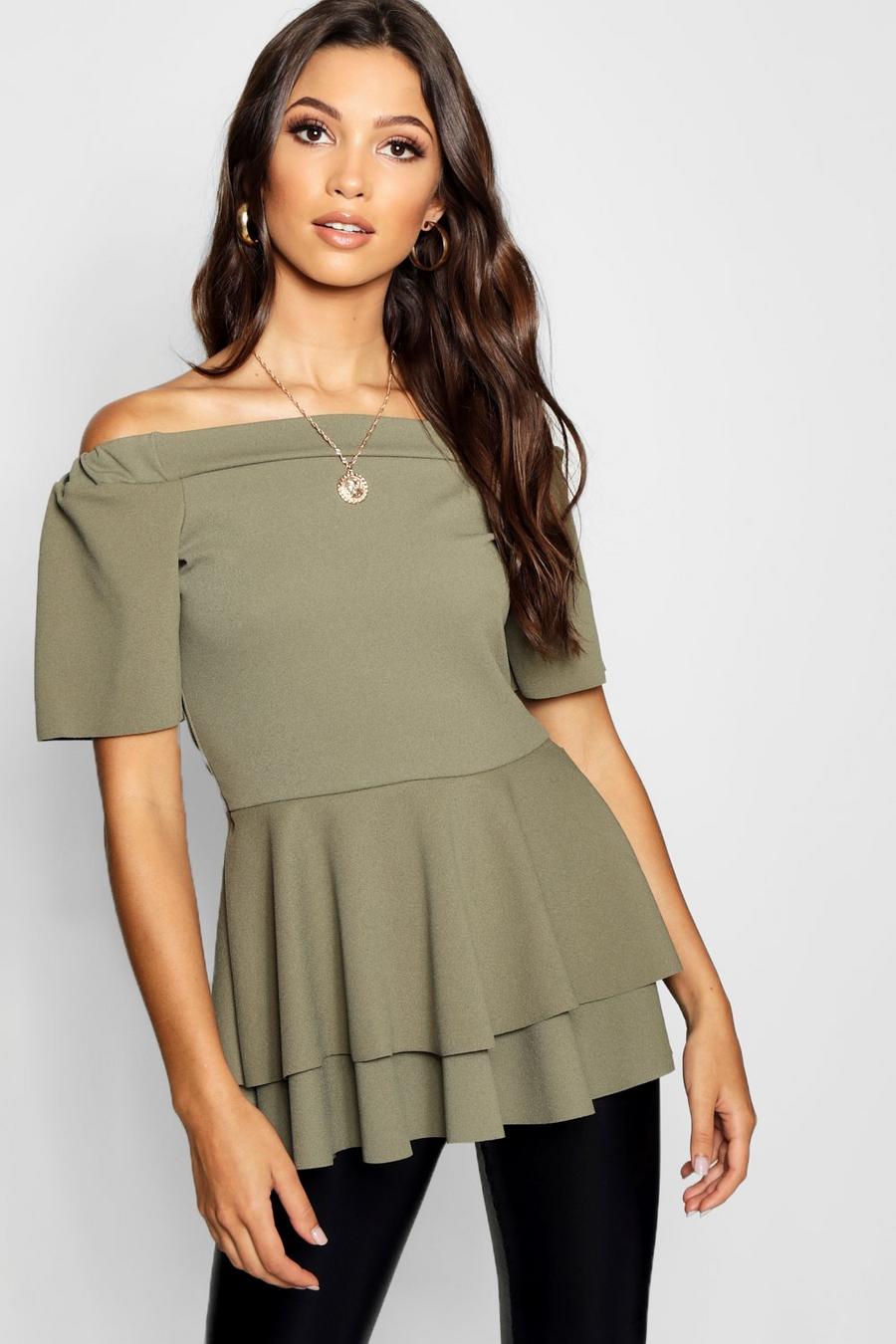 Off The Shoulder Double Layer Peplum Top image number 1