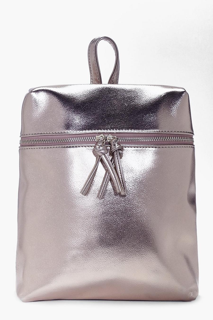 Pewter grey Charlotte Metallic Zip Detail Backpack image number 1