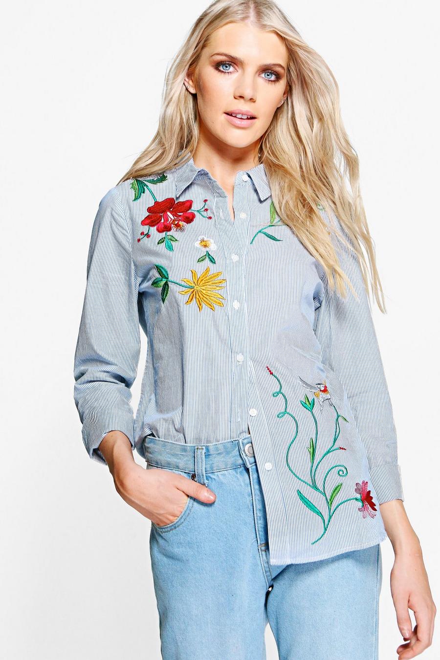 White Maisie Embroidered Front Stripe Shirt image number 1
