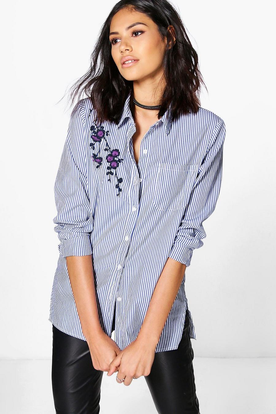 Sophie Embroidered Shoulder Stripe Shirt | boohoo