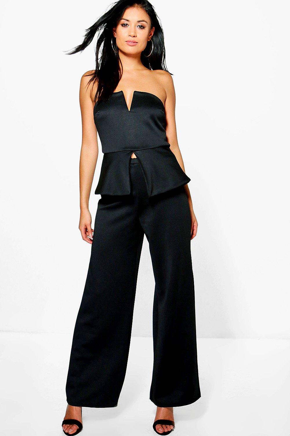 peplum top with wide leg pants