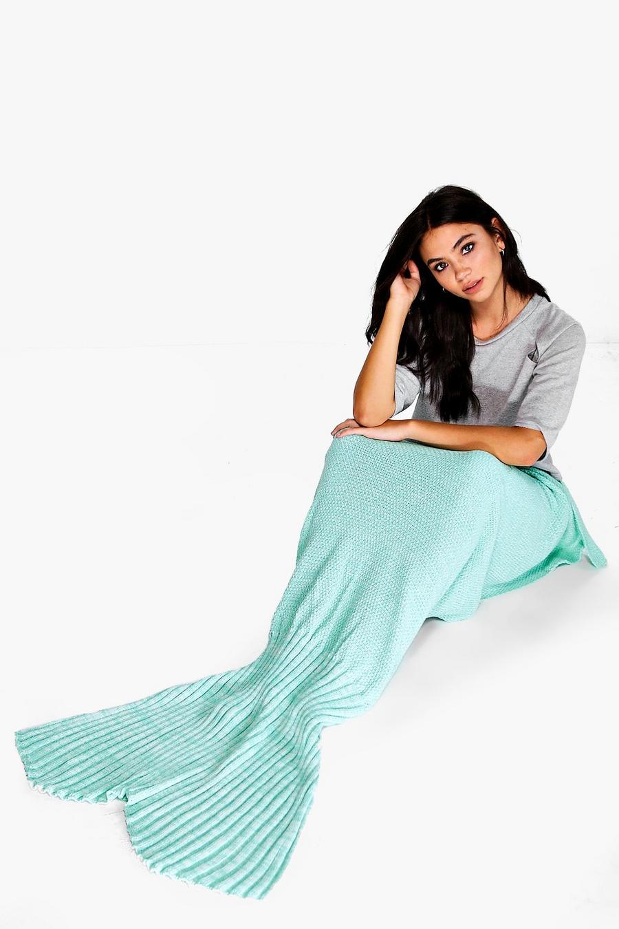 Mixed Mint Green Knitted Mermaid Tail Blanket image number 1