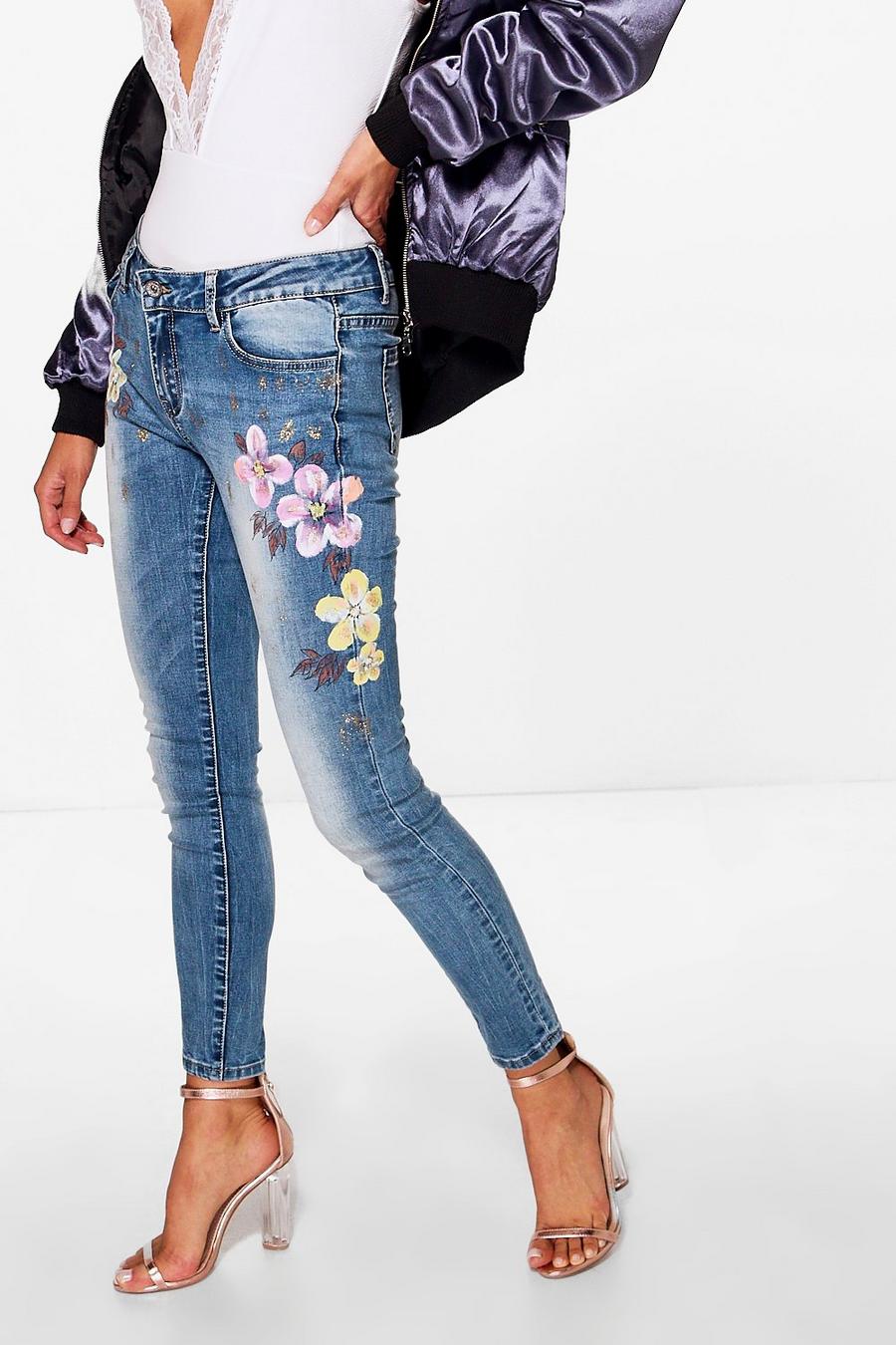 jenny jeans skinny stampati a motivi floreali, Blu medio image number 1