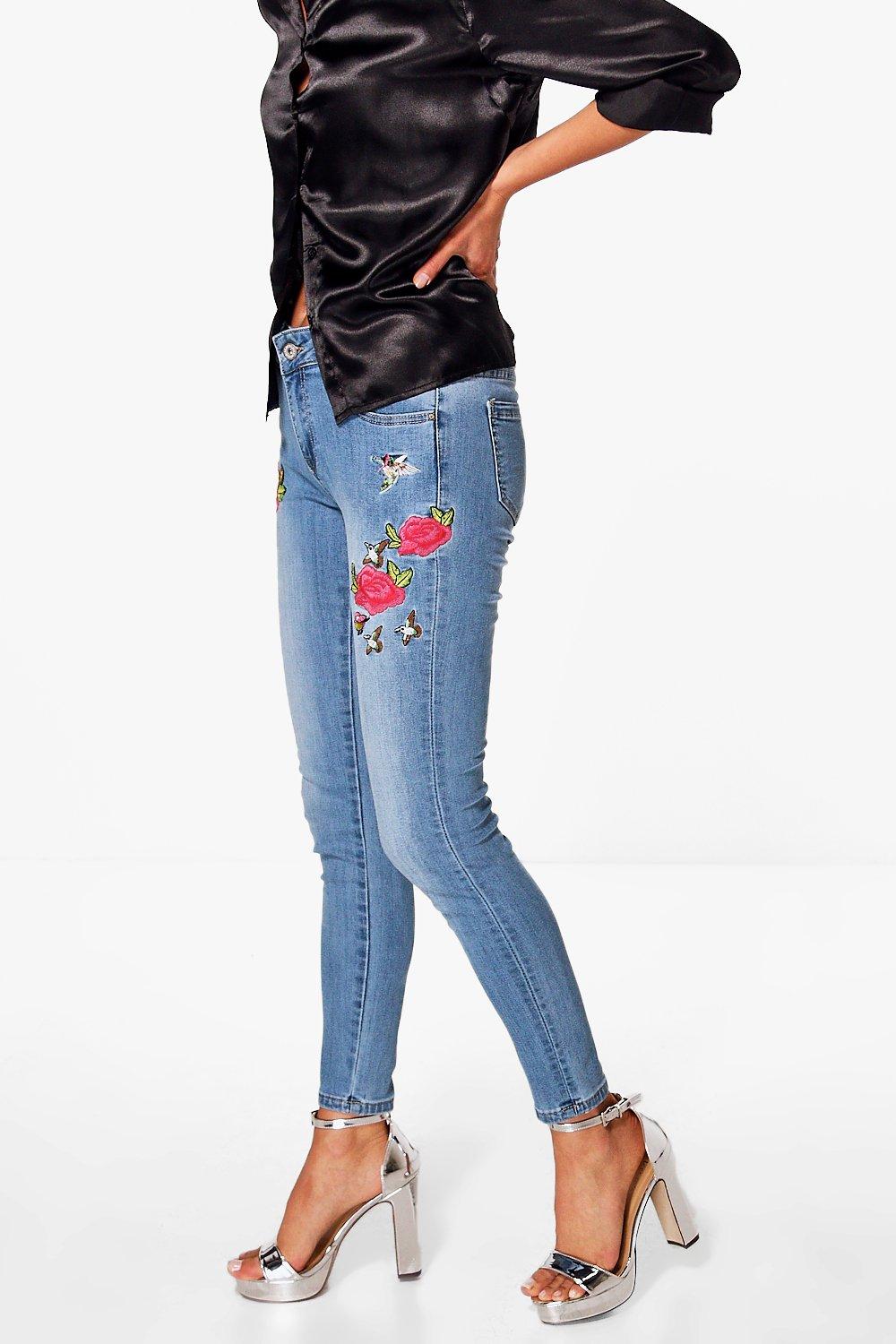 floral embroidered skinny jeans