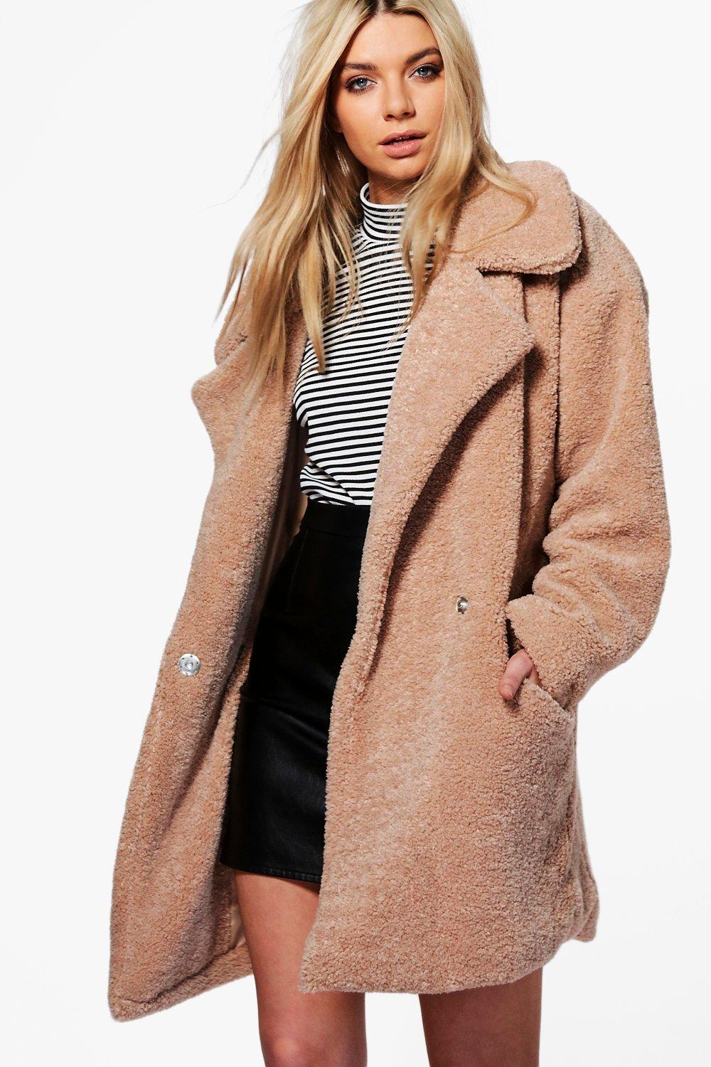 long camel teddy coat