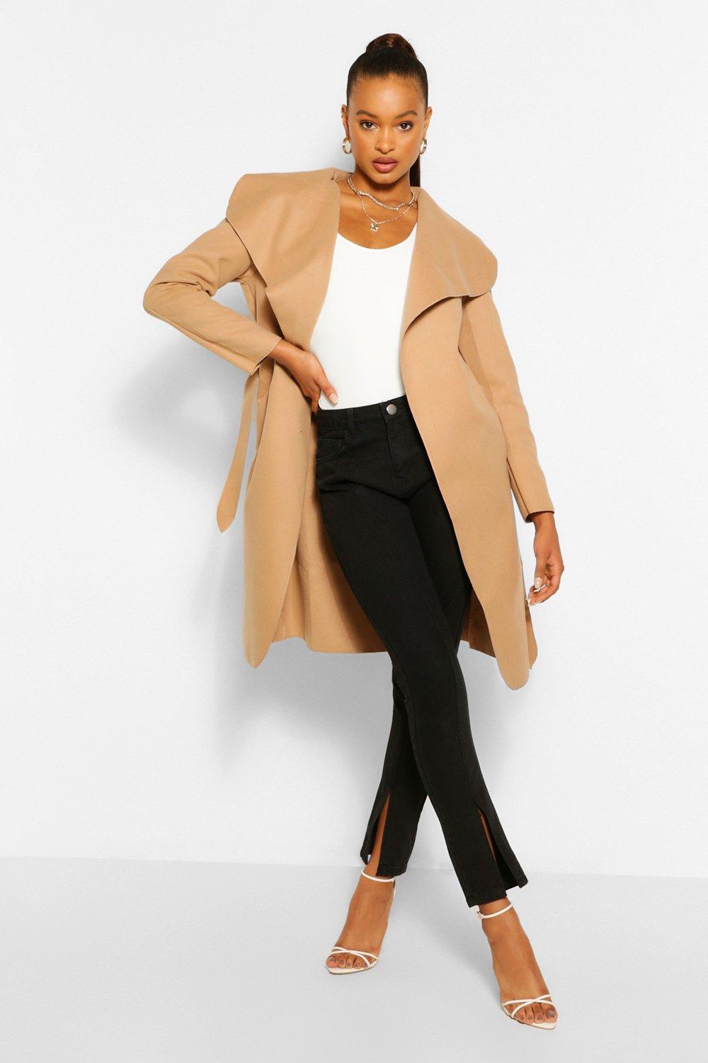 Boohoo belted shop shawl collar coat